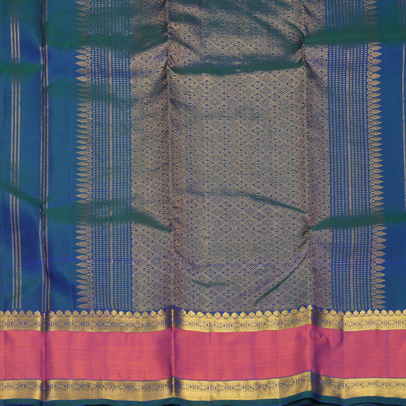 Hayagrivas Handloom MS Blue Kanjivaram Silk Saree with Rust Orange Border SSKBF61E1-4