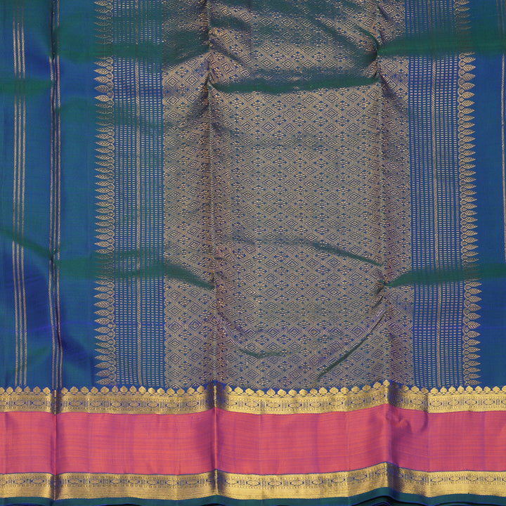 Hayagrivas Handloom MS Blue Kanjivaram Silk Saree with Rust Orange Border SSKBF61E1-4
