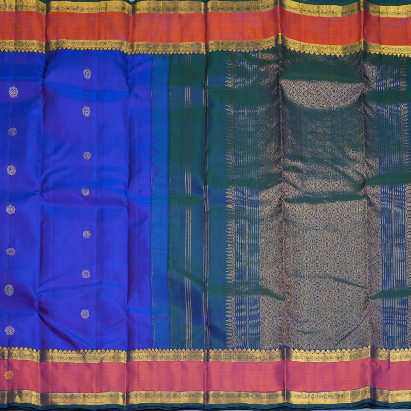 Hayagrivas Handloom MS Blue Kanjivaram Silk Saree with Rust Orange Border SSKBF61E1-4