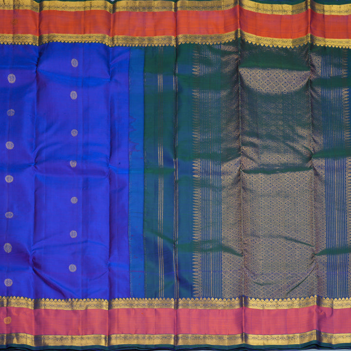 Hayagrivas Handloom MS Blue Kanjivaram Silk Saree with Rust Orange Border SSKBF61E1-4