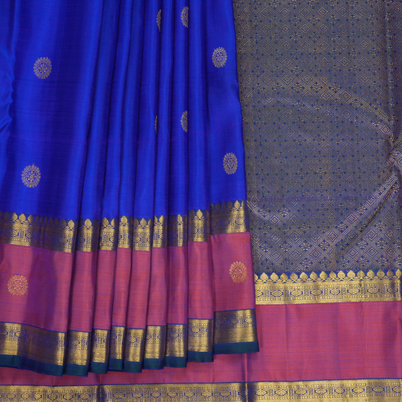Hayagrivas Handloom MS Blue Kanjivaram Silk Saree with Rust Orange Border SSKBF61E1-4