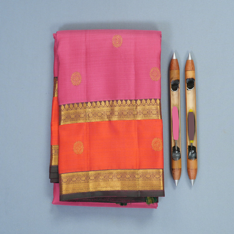 Hayagrivas Handloom Rose Pink Kanjivaram Silk Saree with Orange Border SSKBF61E1-6