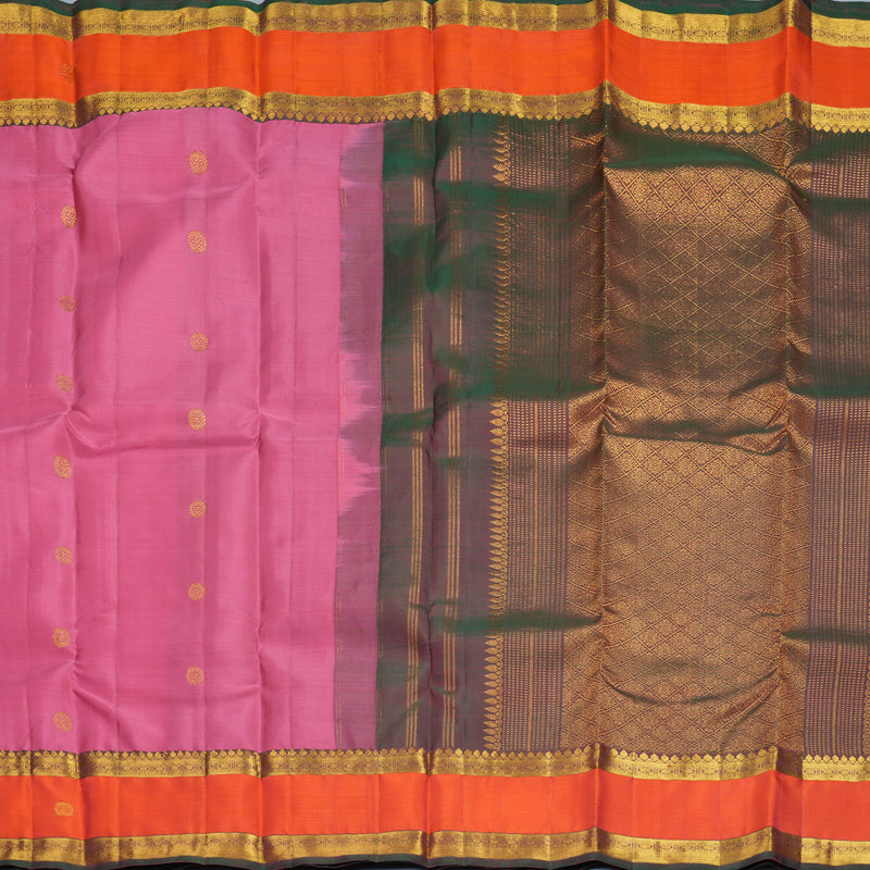Hayagrivas Handloom Rose Pink Kanjivaram Silk Saree with Orange Border SSKBF61E1-6