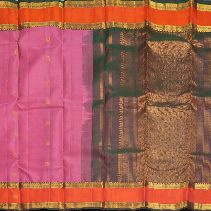 Hayagrivas Handloom Rose Pink Kanjivaram Silk Saree with Orange Border SSKBF61E1-6