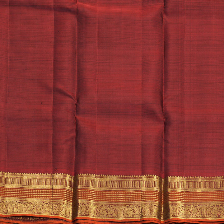 Hayagrivas Handloom Black Kanjivaram Silk Saree with Rust Orange Border SSKBF61E1-7