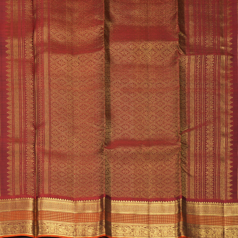 Hayagrivas Handloom Black Kanjivaram Silk Saree with Rust Orange Border SSKBF61E1-7
