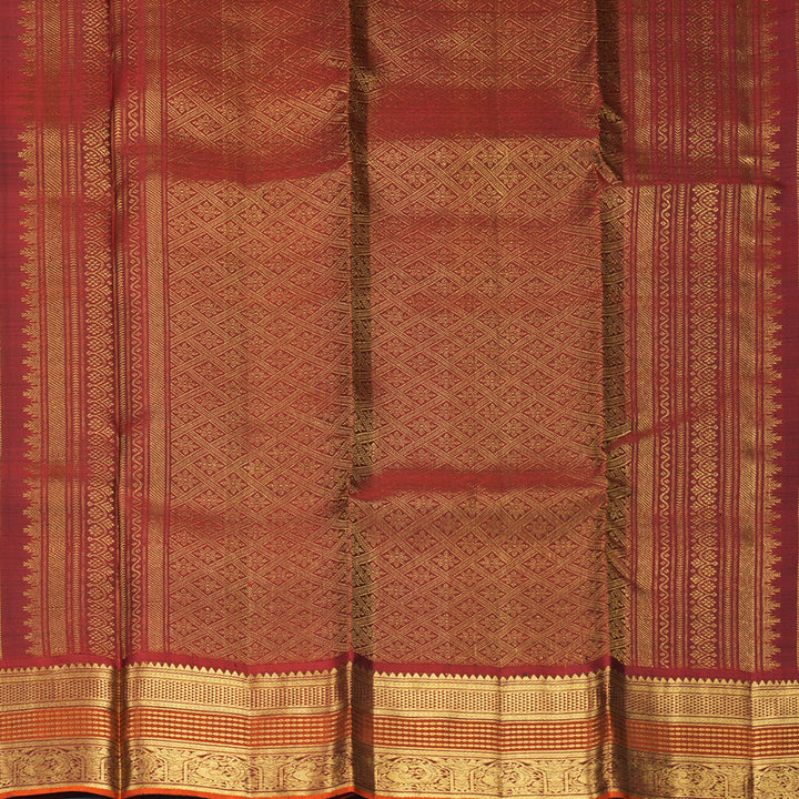 Hayagrivas Handloom Black Kanjivaram Silk Saree with Rust Orange Border SSKBF61E1-7