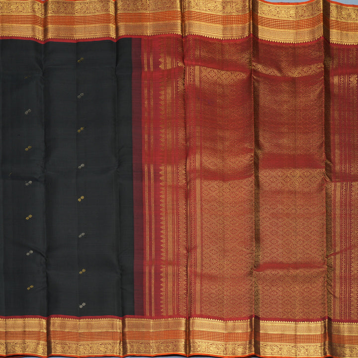 Hayagrivas Handloom Black Kanjivaram Silk Saree with Rust Orange Border SSKBF61E1-7