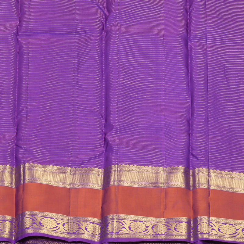 Hayagrivas Handloom Purplish-Blue Kanjivaram Silk Saree with Rust Orange Border SSKBF61E10-1