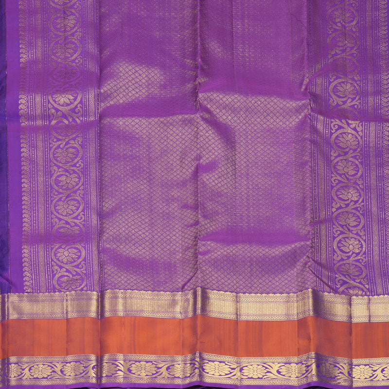 Hayagrivas Handloom Purplish-Blue Kanjivaram Silk Saree with Rust Orange Border SSKBF61E10-1