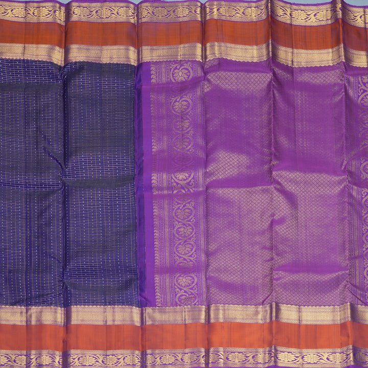 Hayagrivas Handloom Purplish-Blue Kanjivaram Silk Saree with Rust Orange Border SSKBF61E10-1