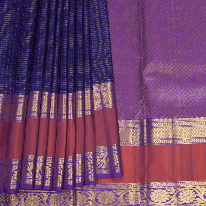 Hayagrivas Handloom Purplish-Blue Kanjivaram Silk Saree with Rust Orange Border SSKBF61E10-1