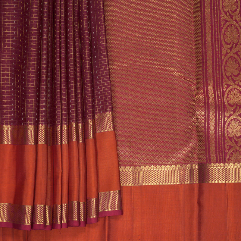 Hayagrivas Handloom Dark Maroon Kanjivaram Silk Saree with Rust Orange Border SSKBF61E10-2