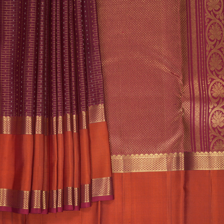 Hayagrivas Handloom Dark Maroon Kanjivaram Silk Saree with Rust Orange Border SSKBF61E10-2