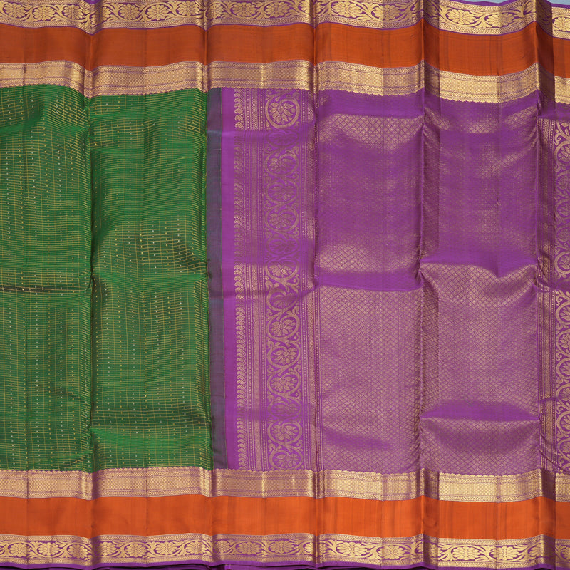 Hayagrivas Handloom Dark Green Kanjivaram Silk Saree with Rust Orange Border SSKBF61E10-4