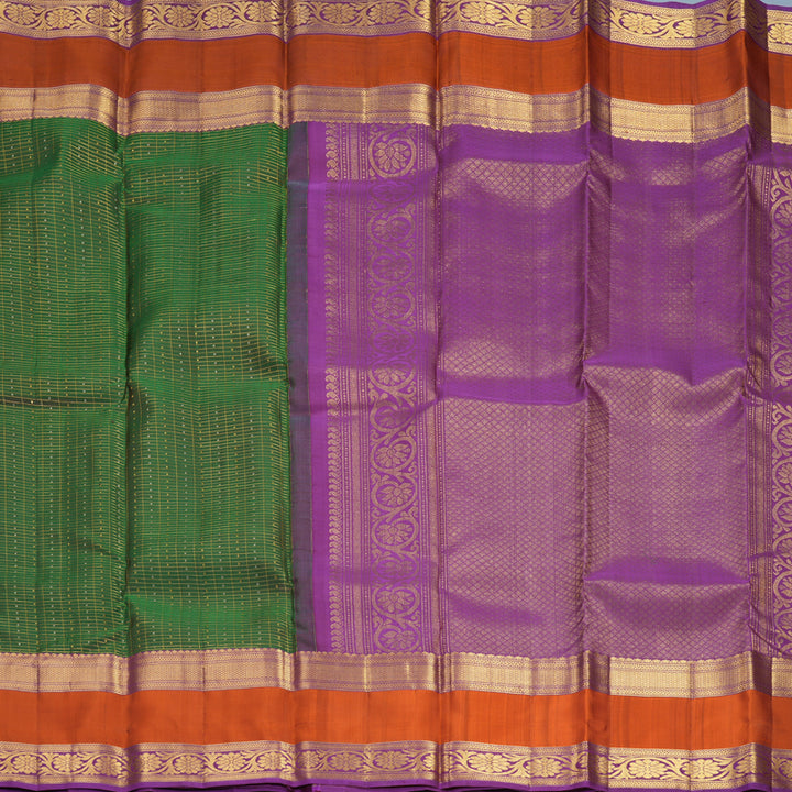 Hayagrivas Handloom Dark Green Kanjivaram Silk Saree with Rust Orange Border SSKBF61E10-4