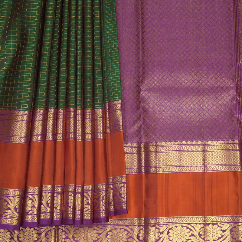 Hayagrivas Handloom Dark Green Kanjivaram Silk Saree with Rust Orange Border SSKBF61E10-4