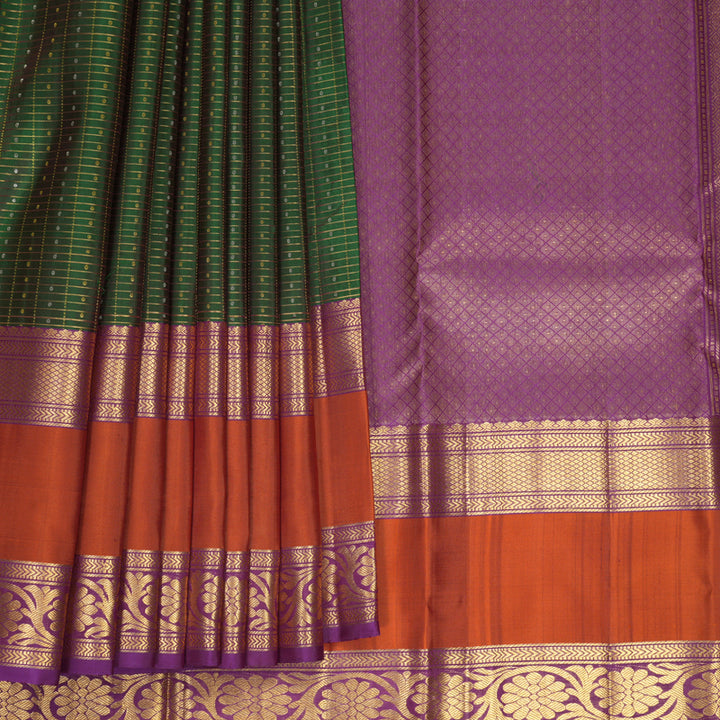 Hayagrivas Handloom Dark Green Kanjivaram Silk Saree with Rust Orange Border SSKBF61E10-4