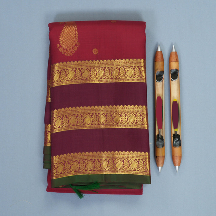 Hayagrivas Handloom Maroon Kanjivaram Silk Saree with Burgundy Border SSKBF61E2-12