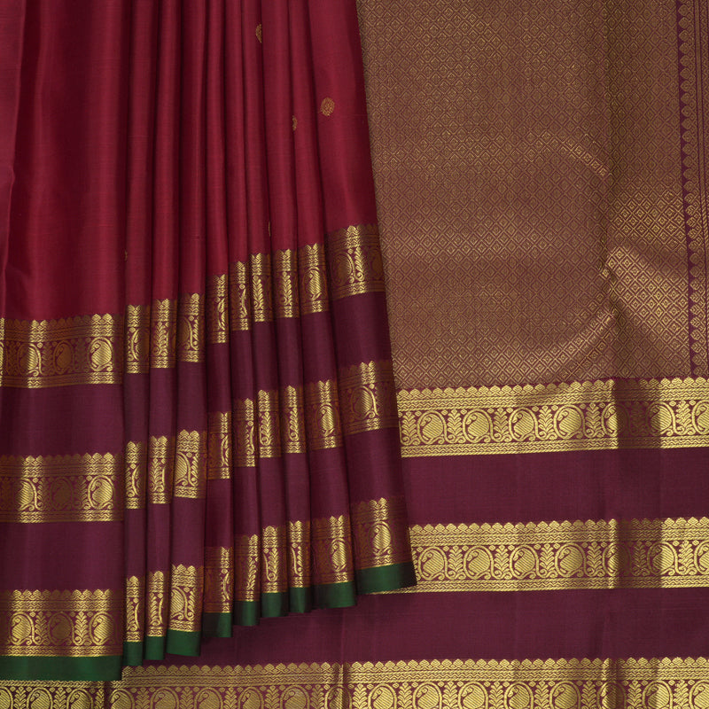 Hayagrivas Handloom Maroon Kanjivaram Silk Saree with Burgundy Border SSKBF61E2-12