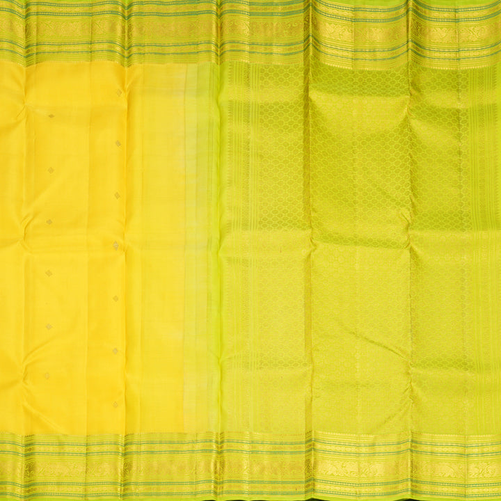 Hayagrivas Handloom Lemon Yellow Kanjivaram Silk Saree with Fluorescent Green Border SSCKBF61E2-22
