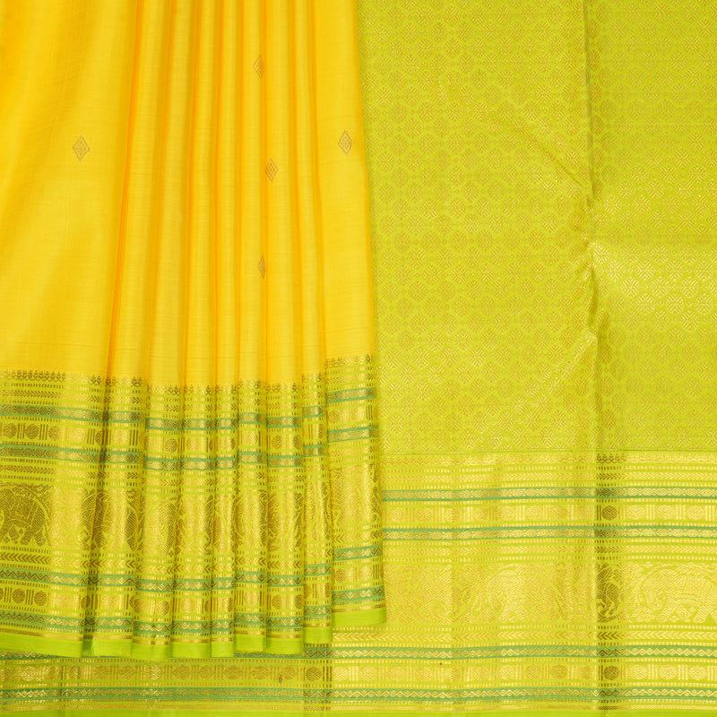 Hayagrivas Handloom Lemon Yellow Kanjivaram Silk Saree with Fluorescent Green Border SSCKBF61E2-22