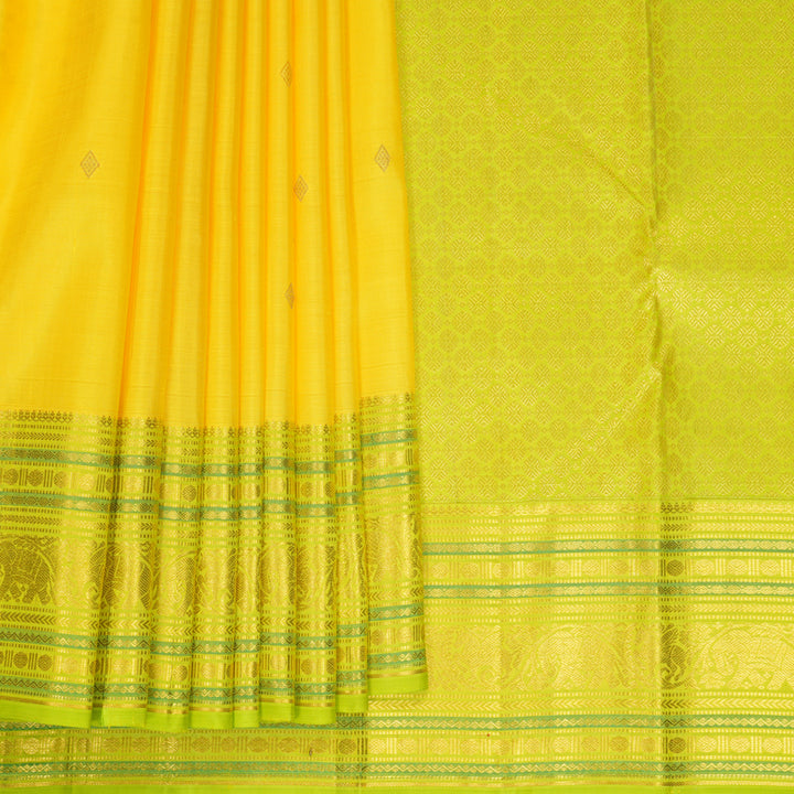 Hayagrivas Handloom Lemon Yellow Kanjivaram Silk Saree with Fluorescent Green Border SSCKBF61E2-22
