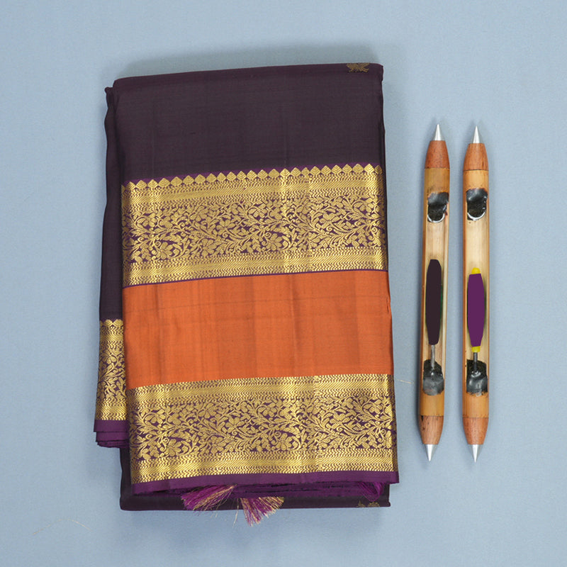 Hayagrivas Handloom Deep Nagapazham Kanjivaram Silk Saree with Rust Orange Border SSKBF61E2-3