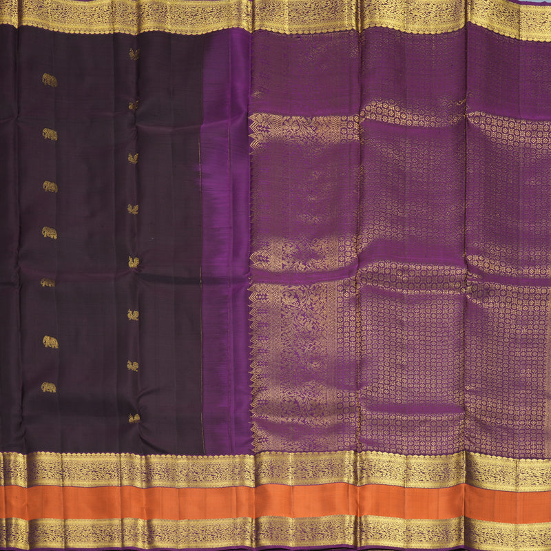 Hayagrivas Handloom Deep Nagapazham Kanjivaram Silk Saree with Rust Orange Border SSKBF61E2-3