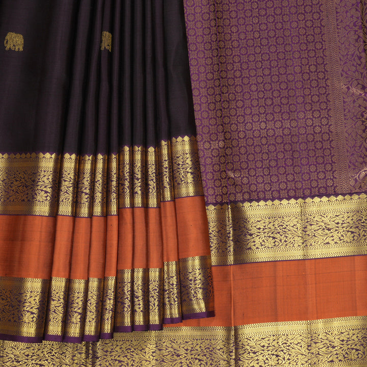 Hayagrivas Handloom Deep Nagapazham Kanjivaram Silk Saree with Rust Orange Border SSKBF61E2-3