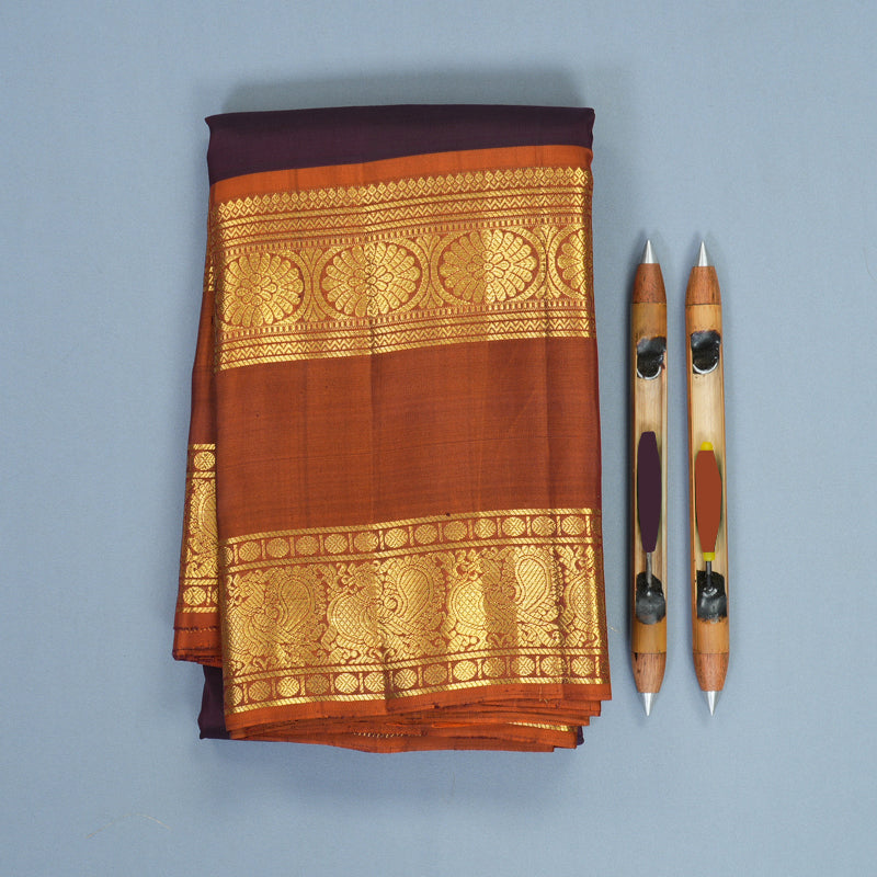 Hayagrivas Handloom Nagapazham Kanjivaram Silk Saree with Rust Orange Border SSKBF61E2-4