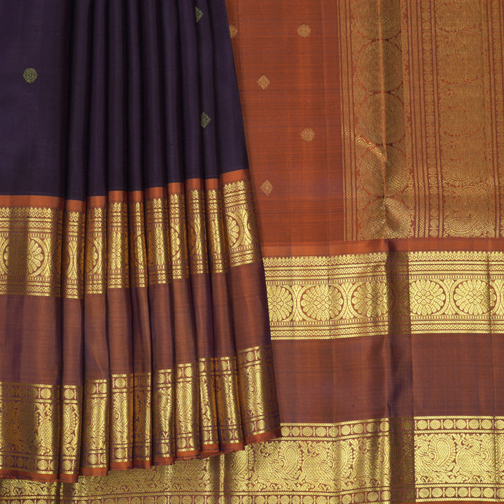 Hayagrivas Handloom Nagapazham Kanjivaram Silk Saree with Rust Orange Border SSKBF61E2-4
