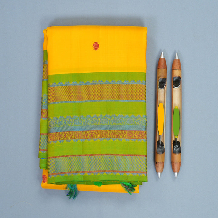 Hayagrivas Handloom Yellow Kanjivaram Silk Saree with Parrot Green Border SSKBF61E2-8