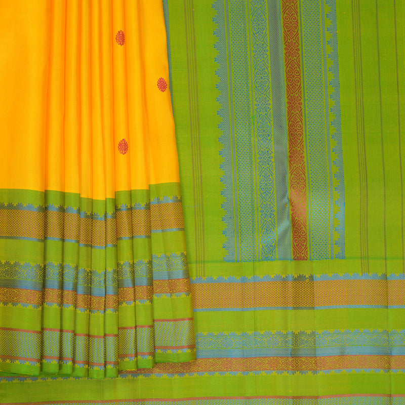 Hayagrivas Handloom Yellow Kanjivaram Silk Saree with Parrot Green Border SSKBF61E2-8