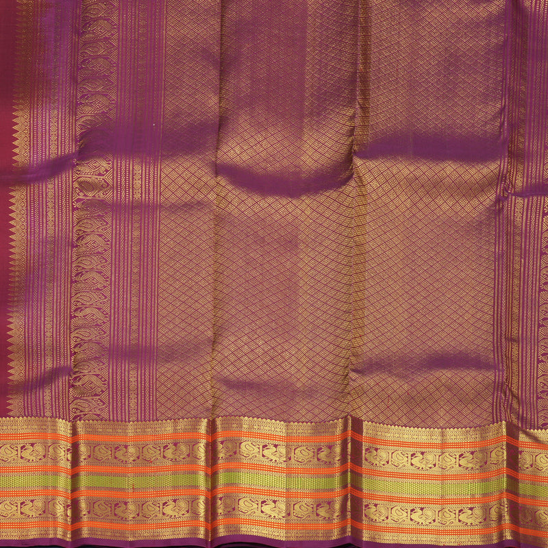 Hayagrivas Handloom Maroon Kanjivaram Silk Saree with Purple Border SSKBF61E4-2