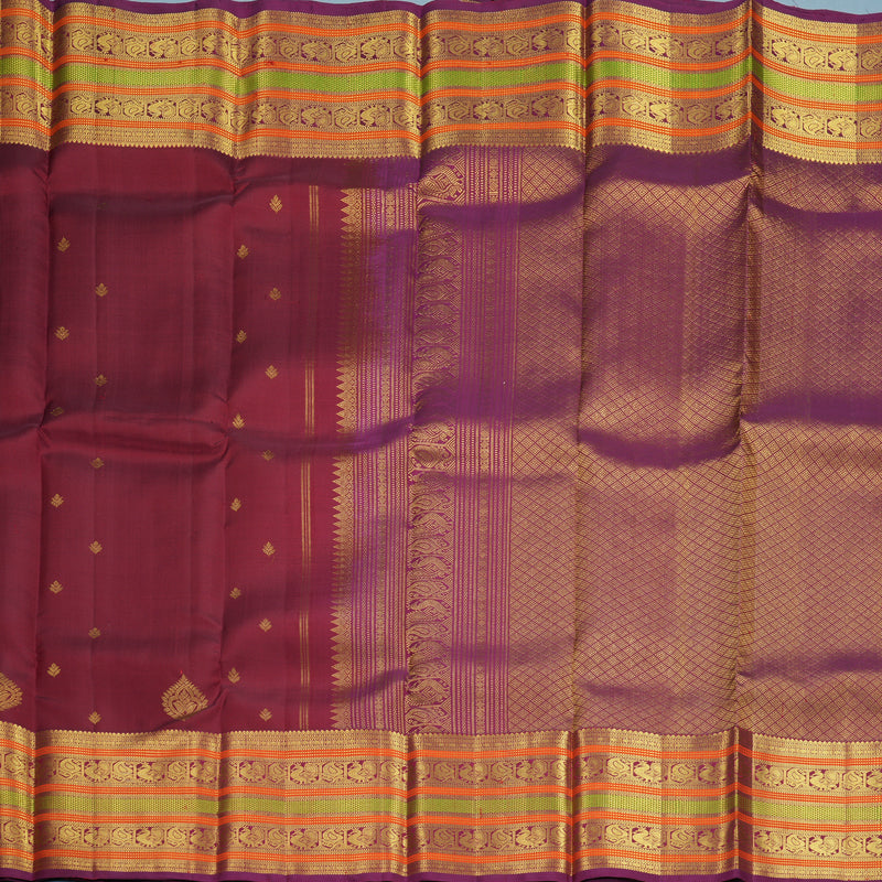Hayagrivas Handloom Maroon Kanjivaram Silk Saree with Purple Border SSKBF61E4-2