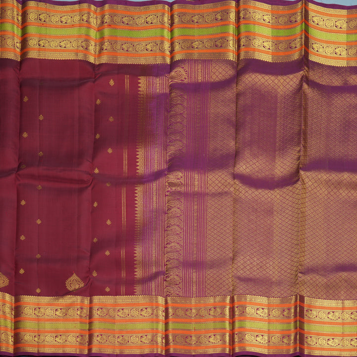 Hayagrivas Handloom Maroon Kanjivaram Silk Saree with Purple Border SSKBF61E4-2