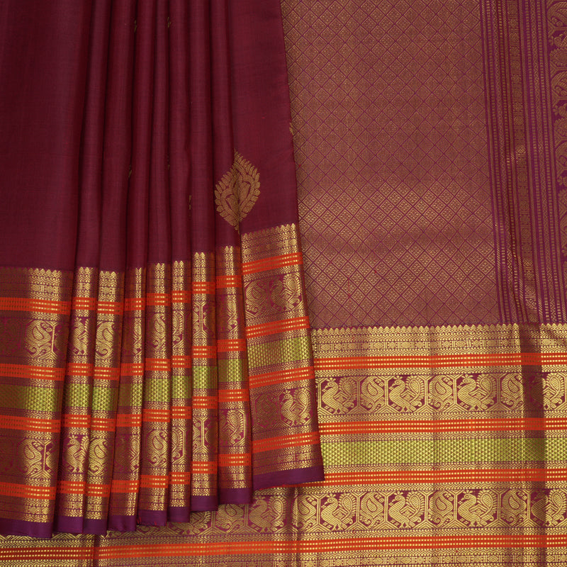 Hayagrivas Handloom Maroon Kanjivaram Silk Saree with Purple Border SSKBF61E4-2