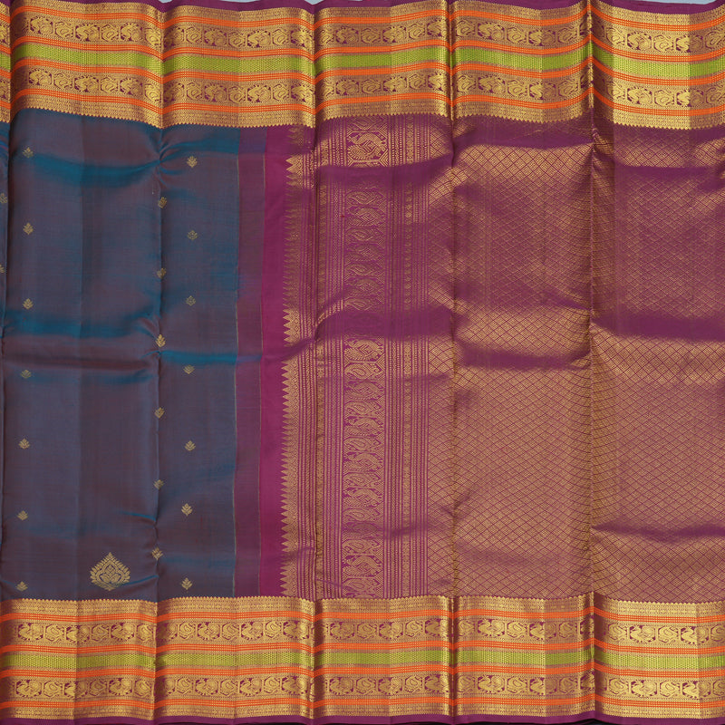 Hayagrivas Handloom Dual Tone (Blue &amp; Red) Kanjivaram Silk Saree with Vadamalli Purple Border SSKBF61E4-3