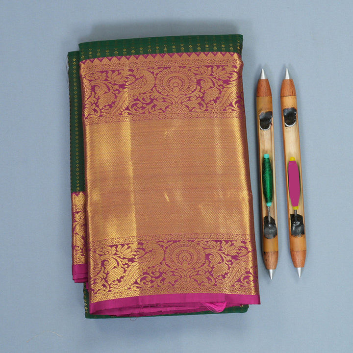 Hayagrivas Handloom Bottle Green Kanjivaram Silk Saree with Magenta Border SSKBF61E5-2