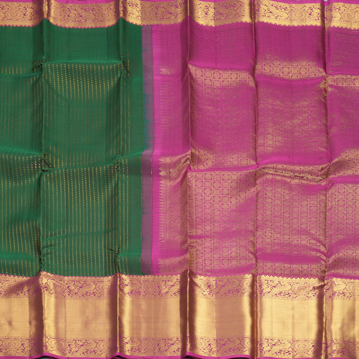 Hayagrivas Handloom Bottle Green Kanjivaram Silk Saree with Magenta Border SSKBF61E5-2