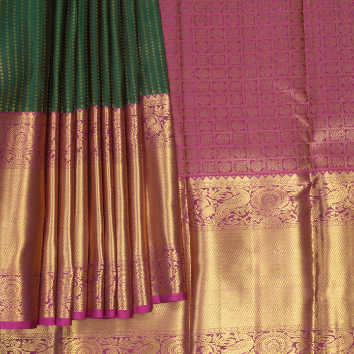 Hayagrivas Handloom Bottle Green Kanjivaram Silk Saree with Magenta Border SSKBF61E5-2