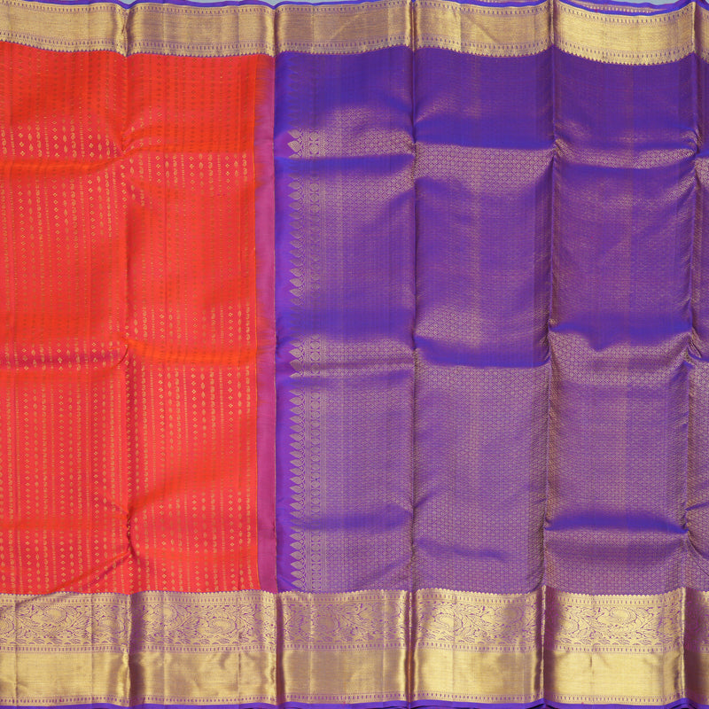 Hayagrivas Handloom Orangish-Pink Kanjivaram Silk Saree with Purple Border SSKBF61E5-3