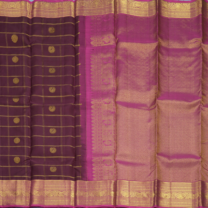 Hayagrivas Handloom Deep Plum Purple Kanjivaram Silk Saree with Magenta Border SSKBF61E6-12