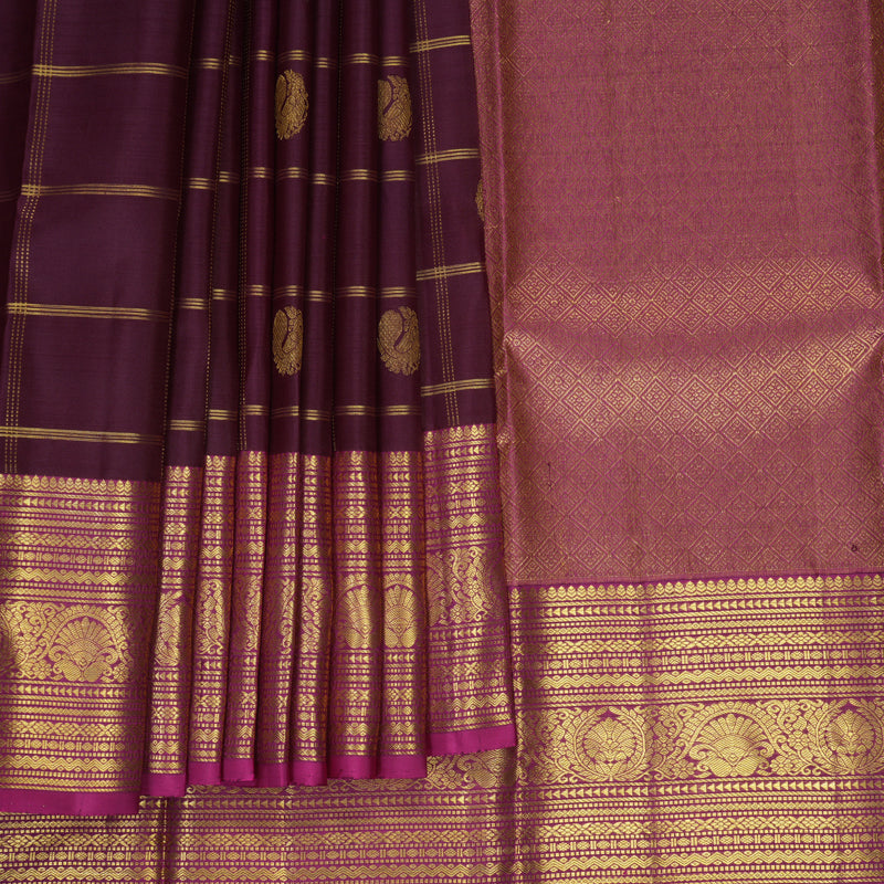 Hayagrivas Handloom Deep Plum Purple Kanjivaram Silk Saree with Magenta Border SSKBF61E6-12