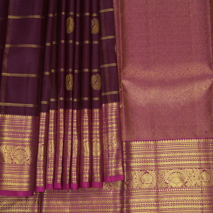 Hayagrivas Handloom Deep Plum Purple Kanjivaram Silk Saree with Magenta Border SSKBF61E6-12