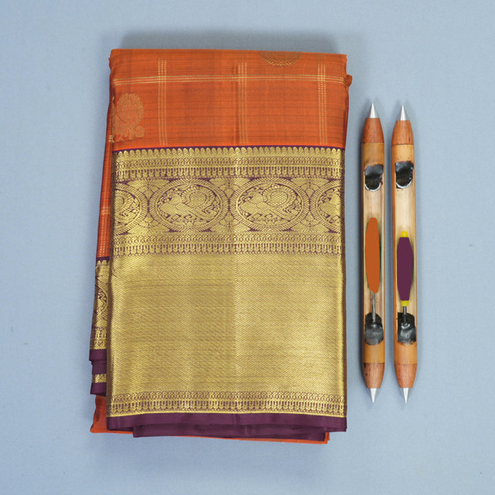 Hayagrivas Handloom Rust Orange Kanjivaram Silk Saree with Plum Purple Border SSKBF61E6-16
