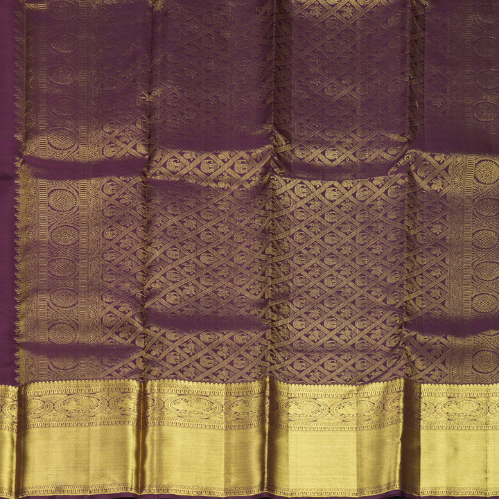 Hayagrivas Handloom Rust Orange Kanjivaram Silk Saree with Plum Purple Border SSKBF61E6-16
