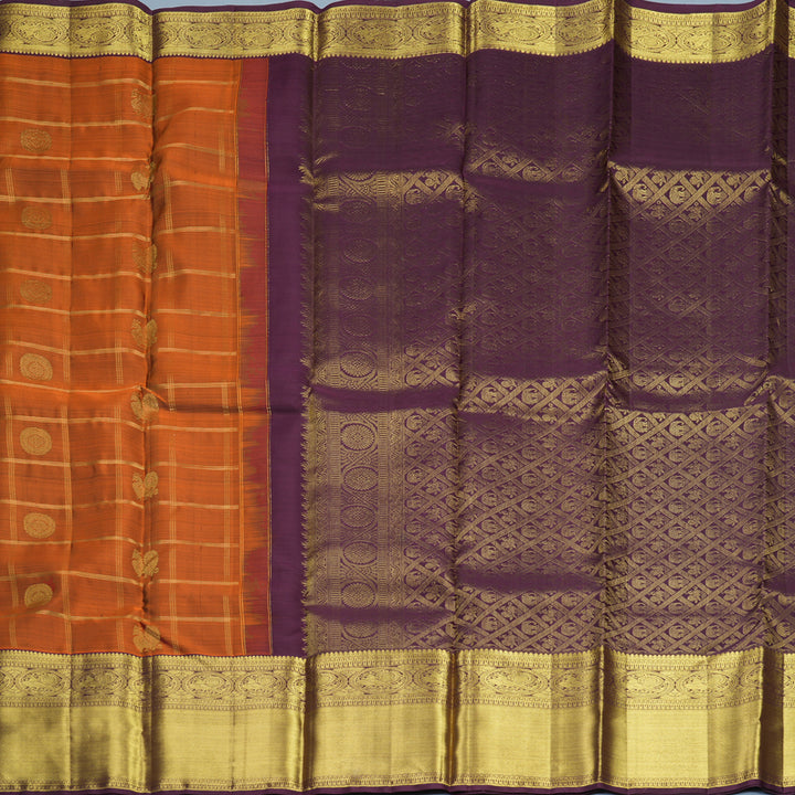 Hayagrivas Handloom Rust Orange Kanjivaram Silk Saree with Plum Purple Border SSKBF61E6-16