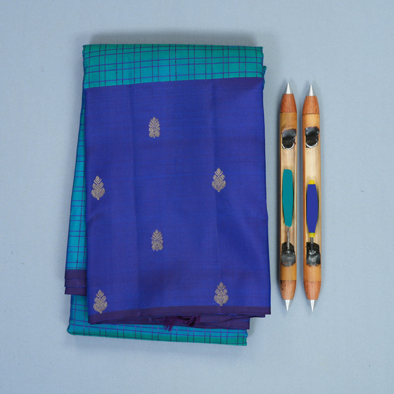 Hayagrivas Handloom Aqua Blue Kanjivaram Silk Saree with Ink Blue Border SSKBF61E6-3